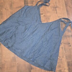 MIKOH Navy Blue 100% Linen Tie Sleeve Tank Top Medium Luxury